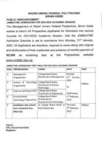 screening timetable